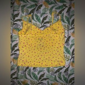 Yellow summer tank top crop top with little red poppy’s